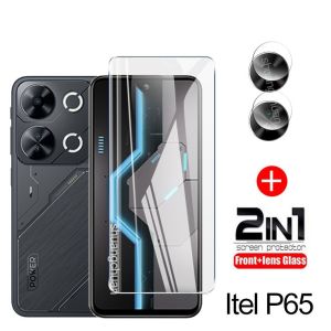 2in1 For Itel P65 tempered glass Full screen covered with itel P65 Clear tempered glass protective film+camera lens film