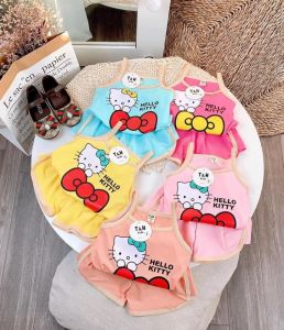 [HOTTREND] SET 3 BỘ HAI DÂY HELLO KITTY KHÁC MÀU CHẤT COTTON MỀM MÁT SIÊU ĐÁNG YÊU CHO BÉ 6-18KG. VIDEO THẬT. BIBO BABY SHOP