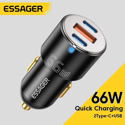 Essager Bộ Sạc Xe Hơi 100W Bộ Sạc Nhanh Bộ Sạc Nhanh A + C QC 3.0 PD 3.0 Cho iPhone Bộ Sạc Xe Hơi USB Type C Cho Máy Tính Xách Tay Samsung Máy Tính Bảng