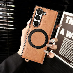 Luxury Leather Rotating Bracket Case for Samsung Galaxy Z Fold 6 5 4 3 ZFold fold6 Magnetic Stand Holder Shockproof Luxury Cover