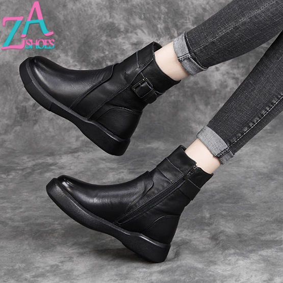 ZAZA Black Martin Boots Soft Sole Genuine Leather Short Boots Women Ankle  Boots Shoes for Women for Office