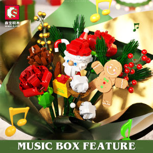 Sembo 605026 Merry Christmas Santa Claus Flower Bouquet Music Box Decoration Building Blocks Brick 圣诞花束音乐盒 *Ready Stock*