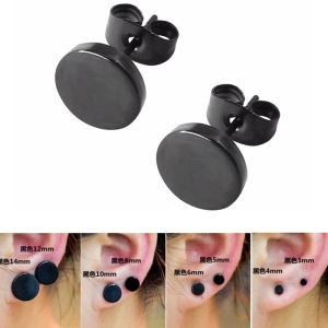 Fashion Black Round Shaped for Gift with Butterfly Clasp Push Ear Studs Earrings Stainless Steel for Women Men Earrings