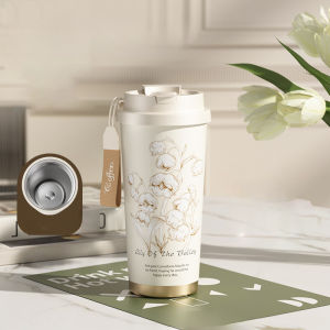 【With Tea Partition】Lily Of The Valley Ceramic Liner Insulation Lock Cold Cup 520ml Large-capacity 316 Stainless Steel Thermos Cup