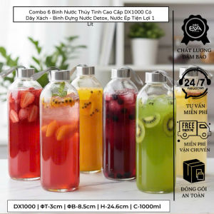 Combo 6 Bình Thủy Tinh Dáng Eo Nhỏ 350ml Cao Cấp Đựng Nước Ép Detox Trà Sữa