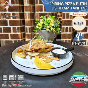 TANITI piring saji ceper pizza polos putih / plate cafe resto / wadah saji keramik porcelain 8inch