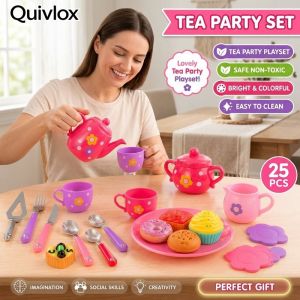 Kids Tea Set Toy Teapot Cup Tray Play Kitchen Role Play Plastic Serving Set Home Party