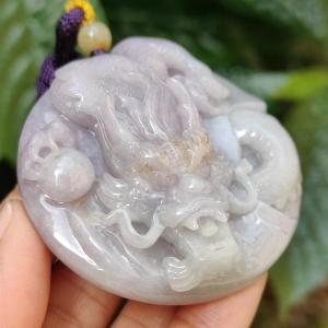 Mid-Year Special Offer Lavender with Yellow Patches Natural Type A Jadeite Jade crafted as Dragon with certificate weigh 71.76 grams 54.8 * 54.8 * 15.8 mm (pendant170)
