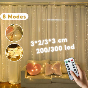 Max-feel ไฟตกแต่ง ม่านไฟ Led 300 ดวง ไฟประดับ ขนาด 3 ม.* 3 ดวง ปรับได้ 8 โหมด ตกแต่งห้องนอน