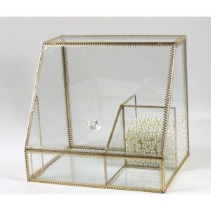 Elegant Luxury Golden Glass Overall Makeup Cosmetic Beauty Skincare Gold Aesthetic Desk Vanity Organizer Storage Box