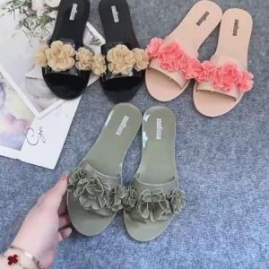Melissa Official Store Women Slides Camellia flower decorative slippers fragrant womens shoes flat bottomed slippers beach shoes