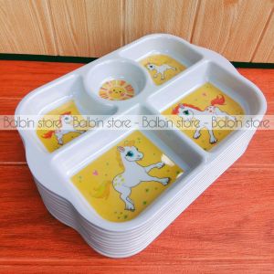Balbin | promo 1 pcs piring bento kotak melamine ware food grade ukuran 29 cm sekat lima motif karakter lucu