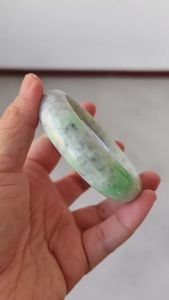 Certified Type A Untreated 56mm Burmese Jadeite Round Bangle Green & Light Gray Jadeite Bangle DIY Jewelry Accessories