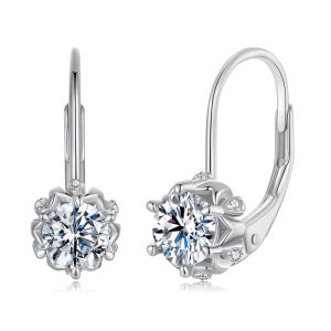 BAMOER Platinum Plated Moissanite Flower Earrings for Women Round Cut Lab Diamond 925 Sterling Silver Hypoallergenic Earrings2026