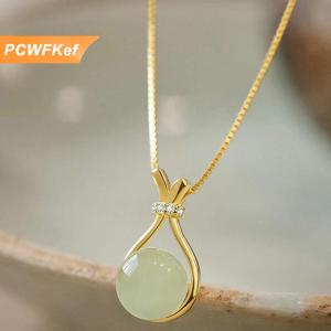 【PCWFKef】 18K vàng Hetian Ngọc Vòng cổ kim loại không xỉn Thời Trang Phụ Nữ Phụ kiện trang sức