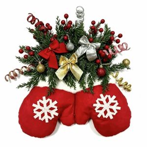 xpkQ Glove Shape Christmas Wreath Simulated Flower Festive Wreath Christmas Garland Seasonal Wall Decoration Artificial Wreath N7Y3P