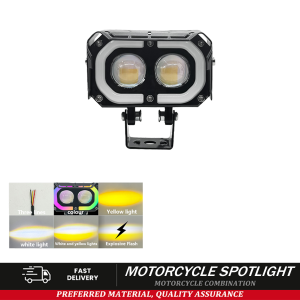 2pcs 40W Near yellow and far white integrated Mini Driving Light modified headlights Motorcycle external headlights Two bead RGB aperture motorcycle spotlight