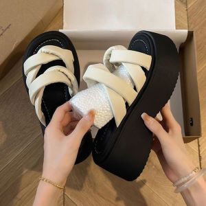 [Free Shipping] New Summer Outerwear Niche Thick-Soled High-End WomenS Fashion Sandals Platform Heels And Slip-On Dress Shoes