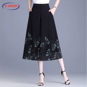 Z-ONER Chiffon Pants for Women Seven-point Skirt Pants Wide-leg Pants