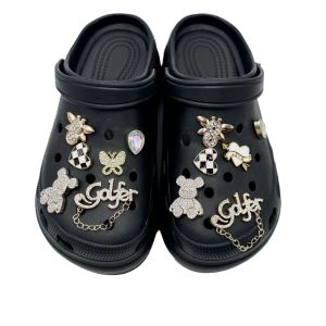 12Pcs/Set Luxury Style Crocs Jibbitz Charms Crystal Diamond Bear Butterfly Shoe Buckle No.5 Perfume Bottle Shoes Decoration Detachable Metal Shoes Chain for Crocs