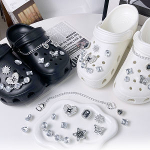 13Pcs Crocs Jibbitz Charms Diamond Studded Heart Five Pointed Star Bow Shoe Buckle Detachable Shoe Chain Decoration for Crocs