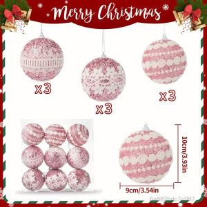 8cm Pink White Christmas Decoration Ball Set - Hand-Painted Holiday Ornaments for Festive Atmosphere