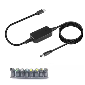 Type C Male to Male 5.5x2.1mm Power Connectors Adapter Cable with 8 Interchangeable Adapter 5V 9V 12V 15V 20V Adjustable