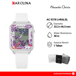 Jam Tangan Wanita Alexandre Christie Digi AC 9378 LHRALSL White Motif Flower Dial White Rubber Band