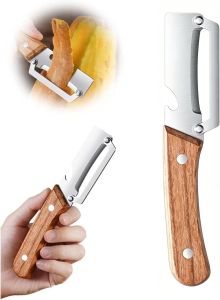 Dụng cụ gọt rau củ đa năng dụng cụ gọt 2 trong 1 bằng thép không gỉ lưỡi dao thép không gỉ siêu sắc bén với tay cầm bằng gỗ và dụng cụ mở nắp chai dùng cho rau củ hoặc trái cây dụng cụ nhà bếp (Dễ thương)