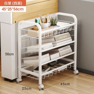 LZD  Bookshelf and Storage Shelf Floor Childrens Book Table Storage Rack Removable Trolley Simple Bookcase with Wheels Reading Rack