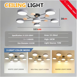 S&K Tri Color LED Ceiling Light Modern Wood Decorative Chandelier for Living Bedroom Light Center Lamps
