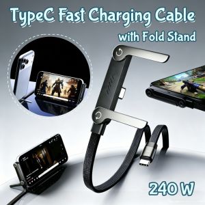 240W TypeC Fast Charging Cable with Fold Stand for Iphone&Android 1.5m Desktop Holder Charging Cable