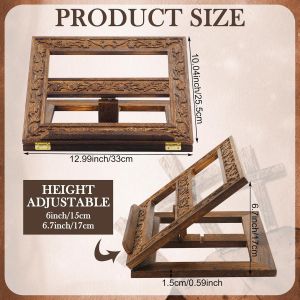 Adjustable Wooden Bible Stand Book Stand Reading Holder Carved Bible Holder Bible Cookbook Display Rack Wooden Page Rest for Home Desk Study Decor