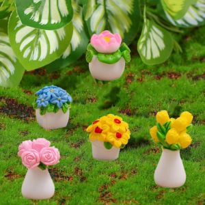 ESFDGL Plant Series Mini Flower Potted Resin Artificial Simulation Potted Plants Cute Colorful Micro Landscape Ornaments For Home Desk