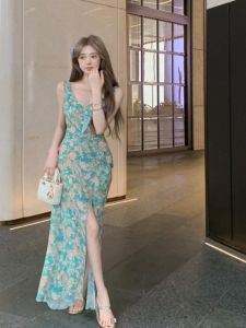 sky blue dress for woman casual korean long floral dress plus size xl fairy princess dress for adult