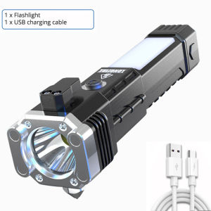SAVIO LED Flashlight Rechargeable With Car Safety Hammer Rechargeable Multifunctional Charging Power Work Light Emergency Fire Breaking Window Flashlight