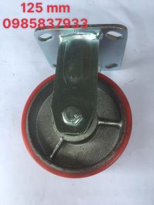 Bánh xe PU 125 mm cố định dùng lắp xe di chuyển nhẹ nhàng êm ái trong môi trường dàu mỡ a xít tuổi thọ cao dễ thao tác