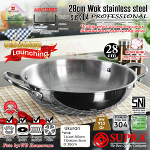 SUPRA panci Wok pan 28cm stainless steel SUS 304 impact bottom professional cookware series / wajan gagang masak