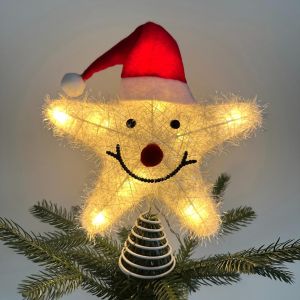 CHUAN Đèn LED Phụ kiện trang trí đỉnh cây thông Noel Có thể tái sử dụng. Thiết kế mũ Giáng sinh Đèn trang trí đỉnh cây thông Noel Dễ thương Sáng Đồ trang trí cây thông Noel Tiệc