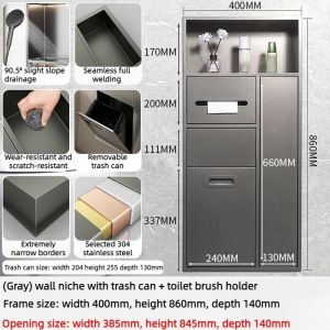 xpkQ Embedded Bathroom Storage Shelves Steel Multifunctional Niche Shelf Toilet Brush Organizer Rack Bathroom Storage Accessories 9R3H1