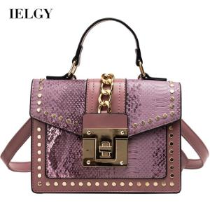 IELGY Túi Xách Thường Ngày Họa Tiết Rắn Khóa Vuông Túi Đựng Son Túi Messenger Đeo Một Bên Vai Túi Nữ Dây Xích Túi Vuông Nhỏ Đinh Tán Ba Chiều Sáng Bóng