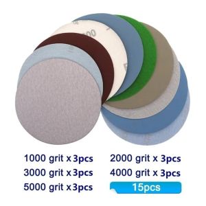 CHLOCH 15 Pcs 5 inch Đĩa chà nhám Vòng tròn 1000-5000 Grit Đĩa giấy nhám Cao cấp Chống thấm nước Đĩa mài mòn Công dụng đánh bóng
