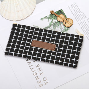 Korean Plaid Pencil Case Student Stationery Bag Pencil Case Students Canvas Bag School Office Supplies Large Capacity