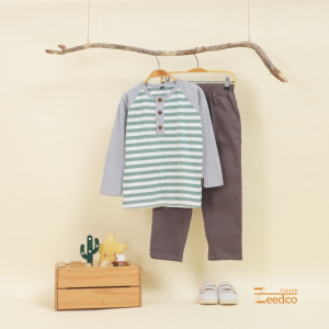 Setelan Baju Anak Stripe Salur & Celana Chino Panjang Setelan Anak 1-10 tahun Premium Cotton