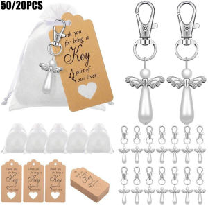 20/50Pcs Thank You Gift Angel Keychains Wedding Favors Guardian Angel for Christening Baby Shower Birthday Giveaway
