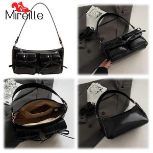 Female Bow Underarm Bag Double Pockets Y2k Shoulder Bag PU Leather Vintage Handbag Travel Shopping Work Date Bag