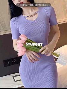 Women s casual shortsleeve dress/plian color dress/knitted dress/red color dress