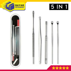 Alat Korek Pembersih Kuping 5 in 1 Telinga Stainless Steel Alat Set Murah