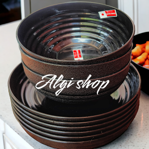 12Pcs Ramen seat Hitam Gratis sndok isi 6piring bulat cekung campur 6Mangkuk bulat bebas BPA