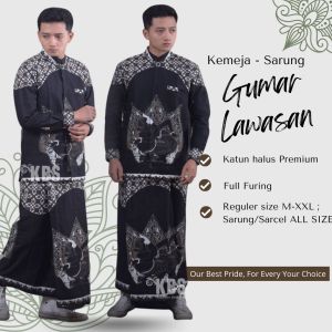 Setelan Koko + Sarung Batik Lengan Panjang Pria Dewasa Terbaru Bahan Katun Premium GUMAR LAWASAN
